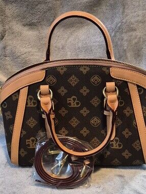 YNS Generic Brown Monogram Satchel with Tan Trim